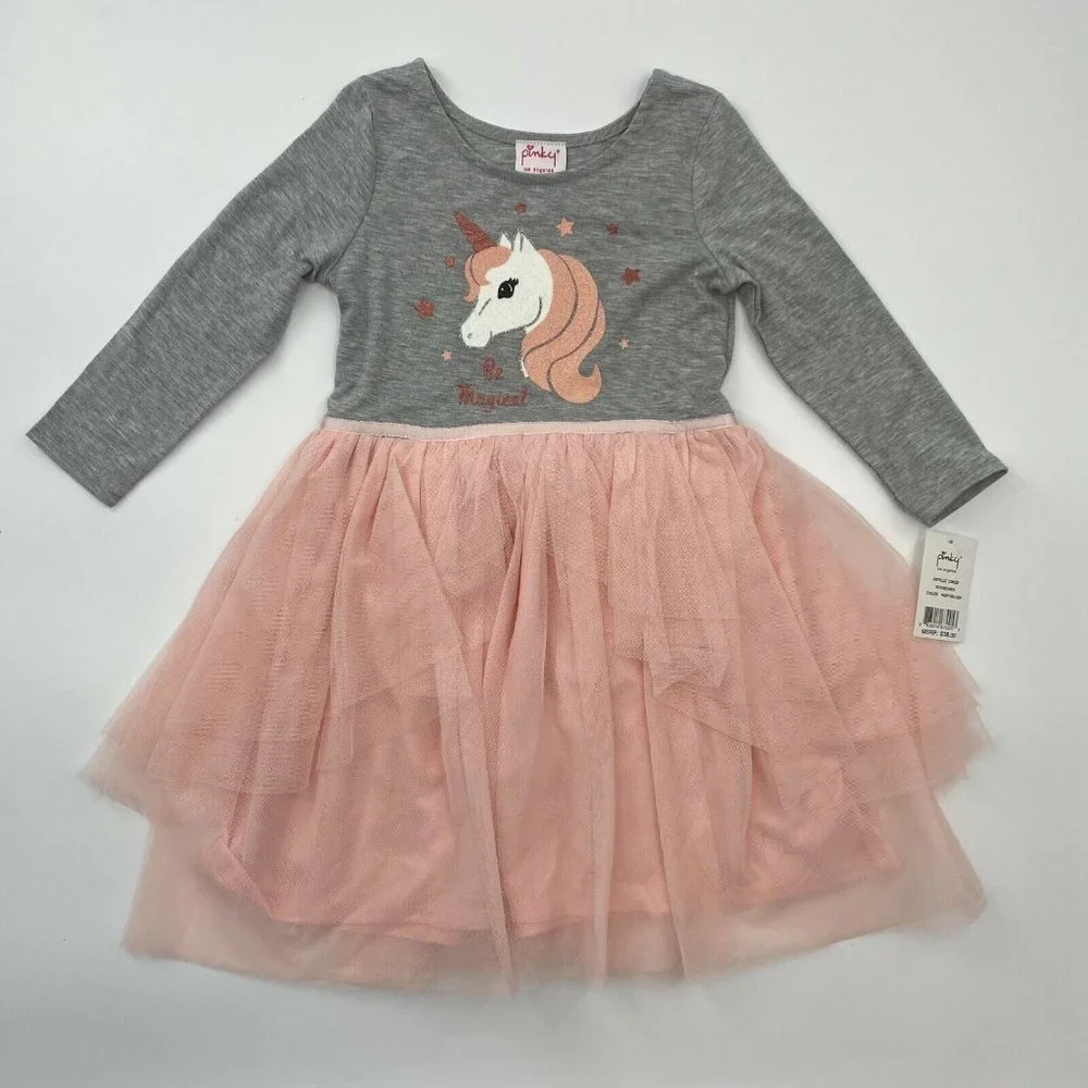 Pinky Boutique Girl's Unicorn Tutu Dress Gray/Pink sz 8 NWT Birthday/School/Gift